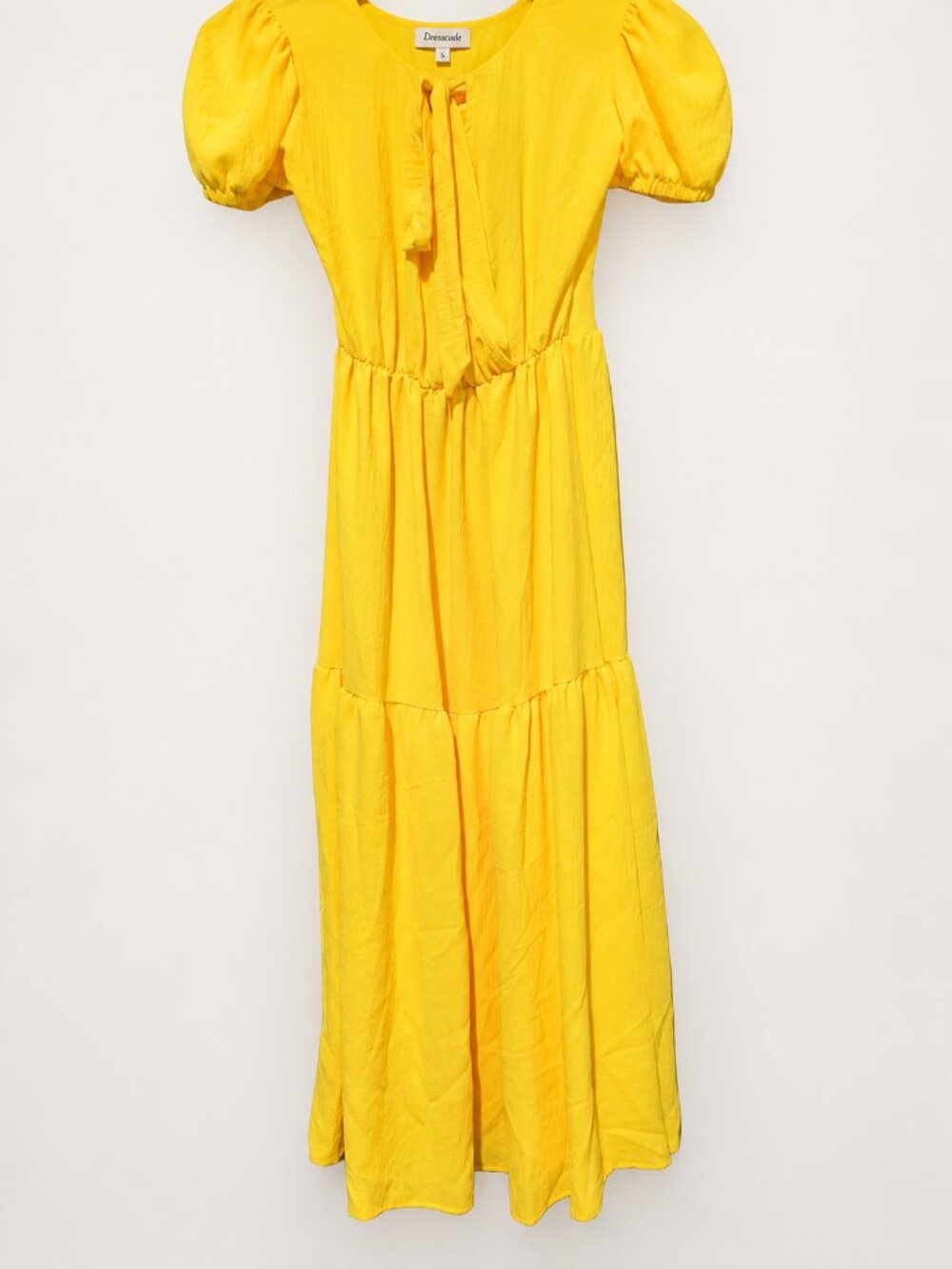 Dresscode Yellow Puff Sleeve Tiered Maxi Dress Size M
